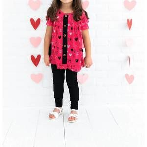 NEW LAREE + CO. heart doodles bamboo short sleeve peplum + legging set in pink/b